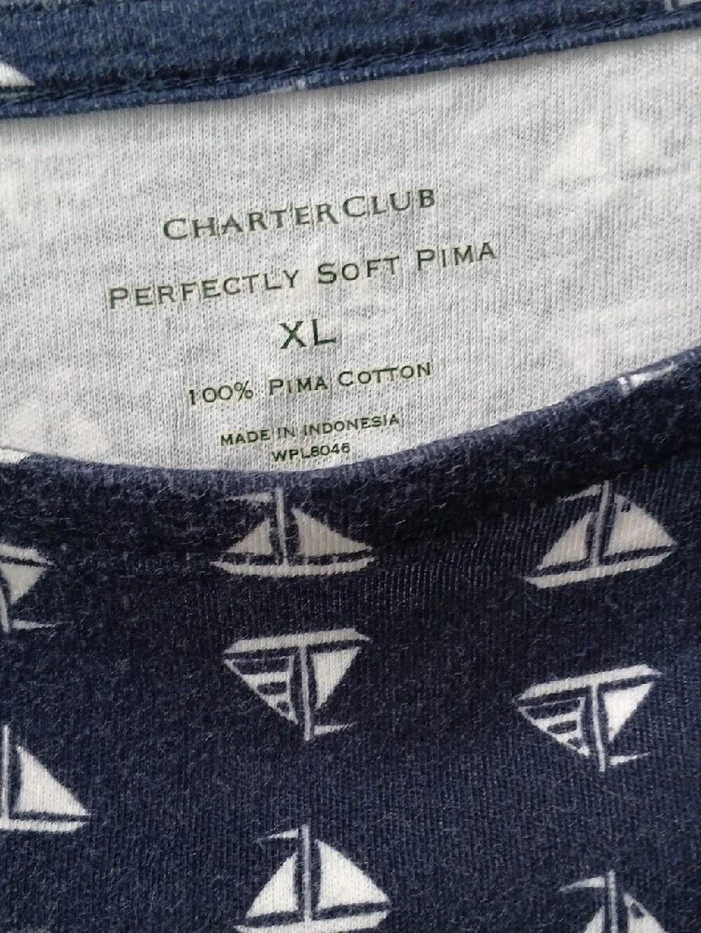 XL - Navy Long-Sleeve Tee with White Sailboat Pattern